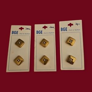 Vtg BGE Set of Six Goldtone Square Four Hole Buttons